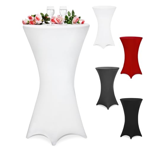 Deuba® Stehtisch Hussen 60-65 cm Weiß Verstärkter Fußbereich 30°C Waschbar Ø60-65/70-75/80-85cm Viele Farben Stehtischhusse Stretch Überzug Hochzeit von Deuba