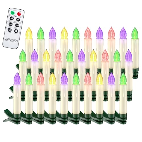 Deuba LED Weihnachtsbaumkerzen Kabellos 30er Set Bunt Batterie Timer Christbaumkerzen Tannenbaumkerzen Lichterkette Weihnachtsbaum Beleuchtung von Deuba