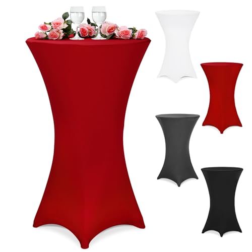Deuba® Stehtisch Hussen 60-65 cm Rot Rund Verstärkter Fußbereich 30°C Waschbar Stehtischhusse Stretch Überzug Bezug Hochzeit Viele Farben und Größen von Deuba