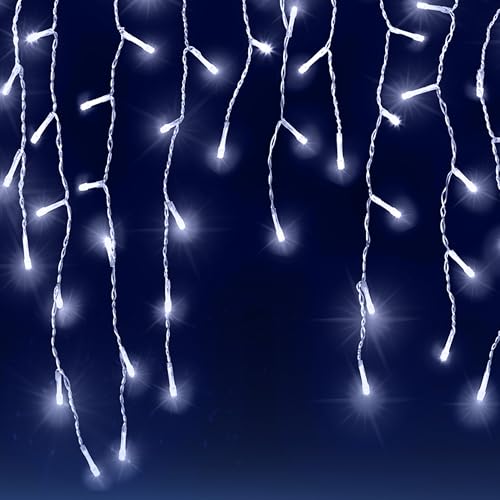 MONZANA® Lichterkette 600 LED 20m Fernbedienung 8 Leuchtmodi IP44 Innen Außen Regenlichterkette Lichtervorhang Eisregen kaltweiß Weihnachtsbeleuchtung von Deuba