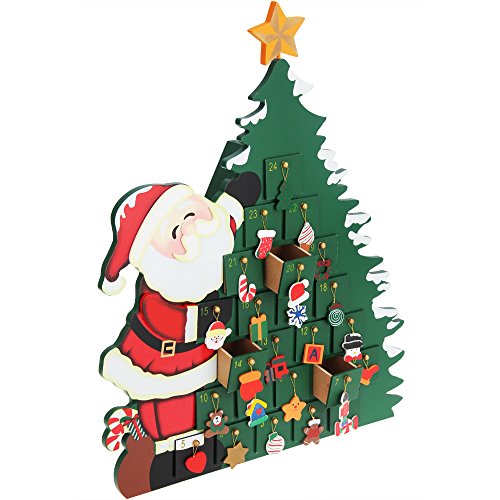 Spielwerk® Adventskalender Weihnachtsmann zum Befüllen 24 Türchen wiederverwendbar Bunt Bemalt Weihnachten Kinder DIY weihnachtliche Holz Dekoration von Spielwerk