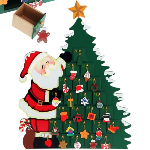 SPIELWERK® Adventskalender Weihnachtsmann zum Befüllen 24 Türchen wiederverwendbar Bunt Bemalt Weihnachten Kinder DIY weihnachtliche Holz Dekoration von Spielwerk
