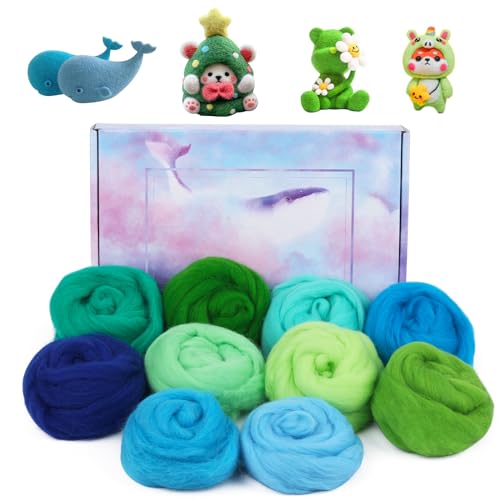 Deudy 10 Farben 15 Gramm Filzwolle Märchenwolle, Schafschurwolle zum Filzen, Roving für Nadelfilzen Starter Set DIY Handwerk Kreationen (Frühling) von Deudy