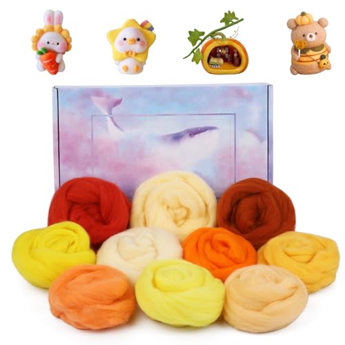 Deudy 10 Farben 15 Gramm Filzwolle Märchenwolle, Schafschurwolle zum Filzen, Roving für Nadelfilzen Starter Set DIY Handwerk Kreationen (Herbst) von Deudy