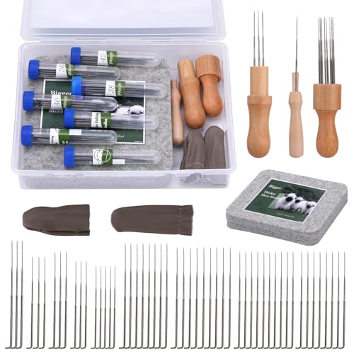 66 Stück Nadelfilzwerkzeuge, Filznadeln Set für Anfänger, Filzen Nadeln Set mit 4 Größe Filzwolle Nadeln Holzgriff Filzunterlage, Nadelfilz-Starter-Set für Anfänger Profis Filznadelprojekte von Deudy