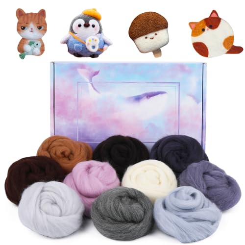 Deudy 10 Farben 15 Gramm Filzwolle Märchenwolle, Schafschurwolle zum Filzen, Roving für Nadelfilzen Starter Set DIY Filzen Handwerk Kreationen (Winter) von Deudy