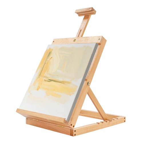 Tischstaffelei aus Buchenholz, Künstler-Tischstaffelei, Einstellbarer 6 Stufen Winkel, 30 * 32 * 38-80 cm, für Anfänger, Studenten, Profis von Deurqund