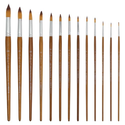 13 Stück Pinselset,Nylon Pinsel,Künstlerpinsel Set,Malset,Acrylfarben Pinsel,Stifte mit Glatter Spitze, Korpus aus Holz,Geeignet für Acrylfarben,Aquarelle,Öle und Gouache(braun) von Deuson