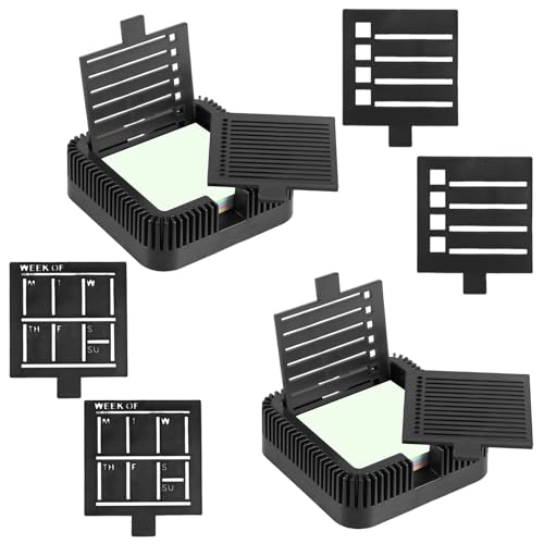 2 Stück Haftnotizhalter,7,6 x 7,6 cm,Haftnotizspender mit 8 Schablone,Haftnotiz Spender für Schreibtisch,Büro,Zuhause, Schulbedarf,Haftnotiz-Vorlage zum Organisieren von Notizen und Zeichnen von Deuson