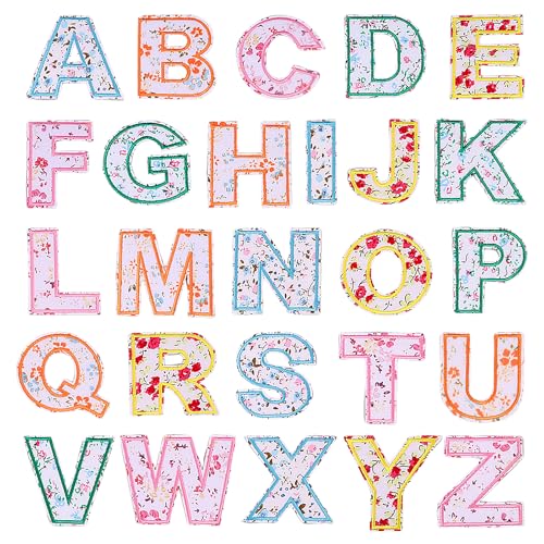 26/51 Stück Stickerei Aufnäher,Stoffflicken mit Floraler Stickerei und Selbstklebenden Buchstaben,Bunte Buchstabenflicken,Leuchtende Farben, Bügelfest,für Die Kleidungsdekoration(Dekor,26) von Deuson