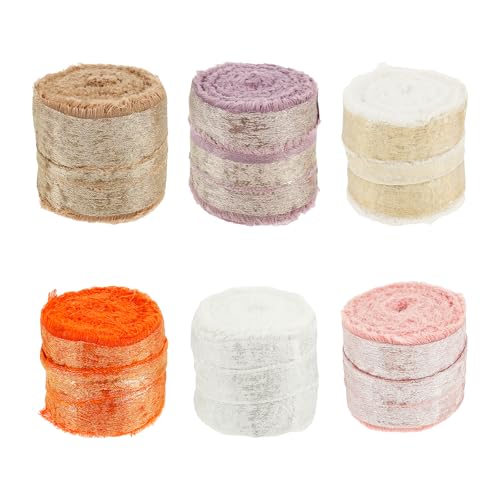 6 Rollen Chiffonband,Vergoldetes,Handgefertigtes Band,Stoffband mit Offener Kante,Einzigartiger Stil,für Geschenkverpackungen,Blumenstrauß,Hochzeitseinladung(runt) von Deuson