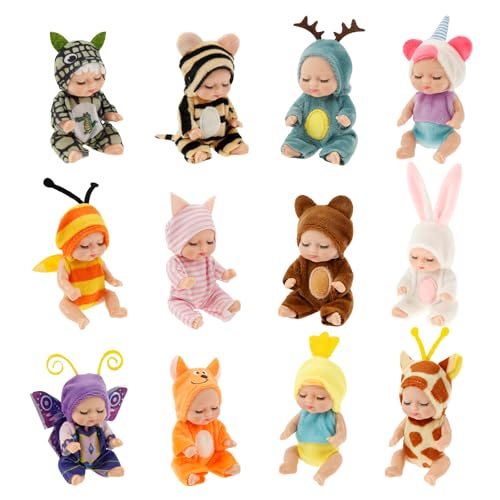 Deuson 12 Stück Babypuppen,PVC Kunststoff Mini Puppe mit Kleidung für Mädchen und Kleinkinder,Babypuppen Zubehör Set,Realistisch Kleine Puppe,Miniatur Puppenspielzeug für Mädchen Kinder(12PCS) von Deuson