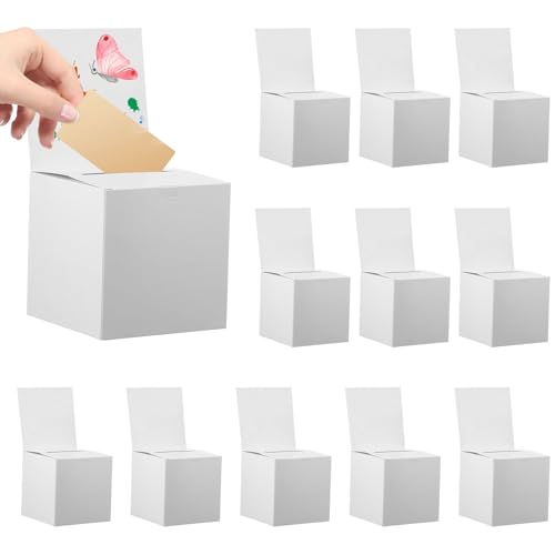 Deuson 12 Stück Wahlurne,Wpendenbox Pappe,15 x 15 x 15cm,Vorschlagsbox mit Schlitz,Wahlurne Pappe für Kommentare,Stimmzettel,Spenden,Visitenkarten Sammeln(weiß) von Deuson