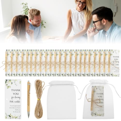 Deuson 24 Stück Dankeschön Geschenke,Bambus Kugelschreiber mit Kartenset,Bambus Druckkugelschreiber für Kollegen Erzieherin Büro Prüfung Abschiedsgeschenk Dankeschön Geschenke(stil 1) von Deuson
