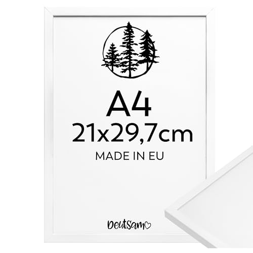 Deutsam 1x Bilderrahmen DIN A4 21x30 cm MDF-Holz Weiß, Posterrahmen, Dokumentenrahmen, Fotorahmen, Bruchsicheres Kunststoffglas, Rahmen für Fotos, Bilder & Poster (Weiß, A4-21x30cm) von Deutsam