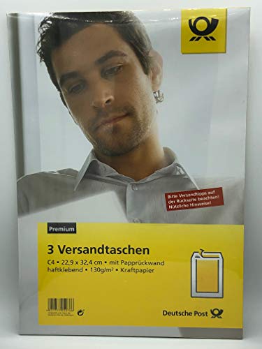 Deutsche Post 3 C4 Versandtaschen / Umschläge braun haftklebend mit Papprücken / br. hk oF. mit Papprücken von Deutsche Post