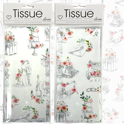 Bedrucktes Seidenpapier für den Hochzeitstag, 2 Packungen mit je 4 Bögen, in biologisch abbaubarer Verpackung und säurefrei, entworfen in Großbritannien, insgesamt 8 Blatt 50 x 70 cm Bedrucktes Seidenpapier für den Hochzeitstag, 2 Packungen mit je 4 Bögen, in biologisch abbaubarer Verpackung und säurefrei, entworfen in Großbritannien, insgesamt 8 Blatt 50 x 70 cm von Deva Designs