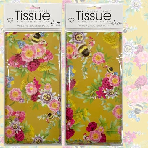 Bedrucktes Seidenpapier mit Blumenmuster, 2 Packungen mit je 4 Blättern, in biologisch abbaubarer Verpackung und säurefrei, entworfen in Großbritannien, insgesamt 8 Blatt 50 x 70 cm Bedrucktes Seidenpapier mit Blumenmuster, 2 Packungen mit je 4 Blättern, in biologisch abbaubarer Verpackung und säurefrei, entworfen in Großbritannien, insgesamt 8 Blatt 50 x 70 cm von Deva Designs