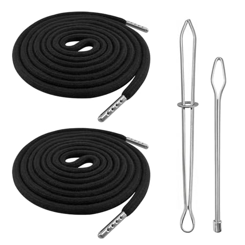 Kordel für Hoodie und Jogginghose – 140cm Ersatz-Kordel mit Durchziehnadel und Schnalle, 2 Stück BaumwolleKordel für Badehose, Hosenbund, Sweatshirt, Kordelzug für Jogginghose und Hoodie (Schwarz) von Devantia