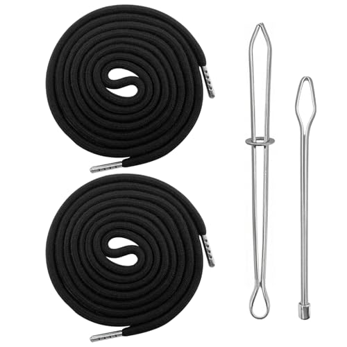 Kordel für Hoodie & Jogginghose – 160cm Ersatz-Kordel mit Einfädelnadel und Schnalle, 2 Stück BaumwolleKordel für Badehose, Hosenbund, Sweatshirts, Kordelzug für Jogginghosen und Hoodies (Schwarz) von Devantia