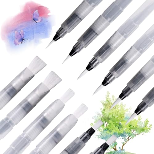 12 Stück Wasserpinsel Stifte, Kunststoff Aquarell-Pinsel Wassertankpinsel Stifte mit Befüllbarer Wassertank, Wasserstift Nylonpinsel Wasserfarben Pinselstifte für Aquarellkunst und Malerei, Anfängerma von Devenirriche