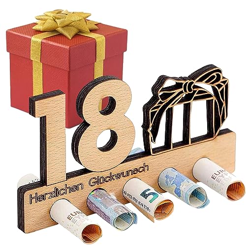 18. Geburtstag Geldgeschenk Holz - Geburtstag Jubiläum Mädchen Junge - Geschenk zum 18.Geburtstag - Holzaufsteller 18 für Geld- Geschenk, Gästebuch als Geburtstagskarte von Devenirriche