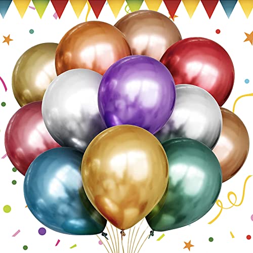 20 Stück Bunt Metallic Luftballons, Latex Luftballons, 10 Zoll Bunt Dickes Latex Metallic Ballon für Geburtstag Hochzeit Jubiläum Baby Shower Festival Abschluss Weihnachten oder jede Party Dekoration von Devenirriche