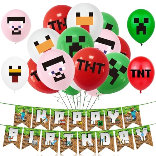 25 Stück Pixel Geburtstagsdekorationen, Pixel-Themed Latex Ballons & Banner, Umweltfreundlich Ungiftig, Langlebige Helle Farben für Geburtstagsfeier, Urlaub & Feiern von Devenirriche