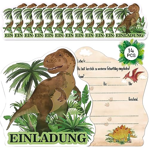 Devenirriche 14 Dino T-Rex Einladungskarten, Dinosaurier Einladungskarten Kindergeburtstag Party Einladung Geburtstagseinladungen für Kinder Geburtstag Dino-Party von Devenirriche