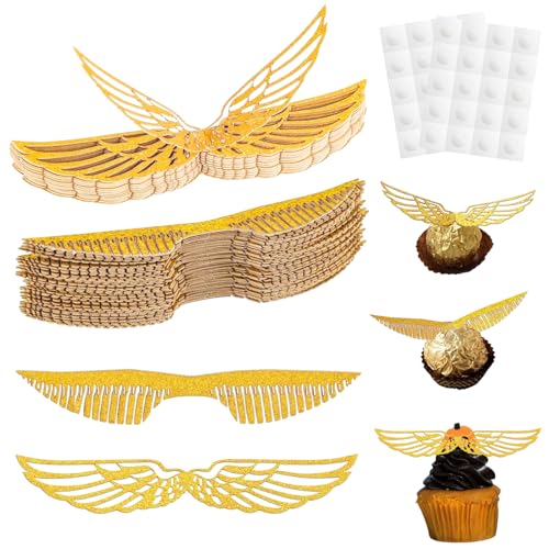 Gold Glitter Flügel Cupcake Deko, 50 Stück Harry Potter Geburtstags Deko, Schokolade Gold Glänzend Flügel Kuchen Dekoration für Bonbons Geburtstag Party Cupcakes Deko Gold Glitter Flügel Cupcake Deko, 50 Stück Harry Potter Geburtstags Deko, Schokolade Gold Glänzend Flügel Kuchen Dekoration für Bonbons Geburtstag Party Cupcakes Deko von Devenirriche