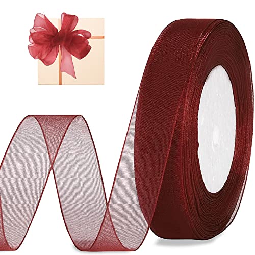 Organza Chiffon Geschenkband Weinrot, 2cm x 45m Organzaband Durchscheinende Breit Schleifenband Bänder Stoffband Geschenkverpackung Stoff Band für Hochzeit, Basteln und Geburtstag Dekoration von Devenirriche