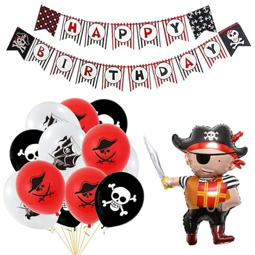 Piratenschiff Luftballons Set, 14 Stück Piraten Geburtstagsdeko Luftballons Happy Birthday Banner Piraten Thema Folienballons Piraten Deko Mädchen Junge für Geburtstagdeko Piratenparty Dekoration von Devenirriche