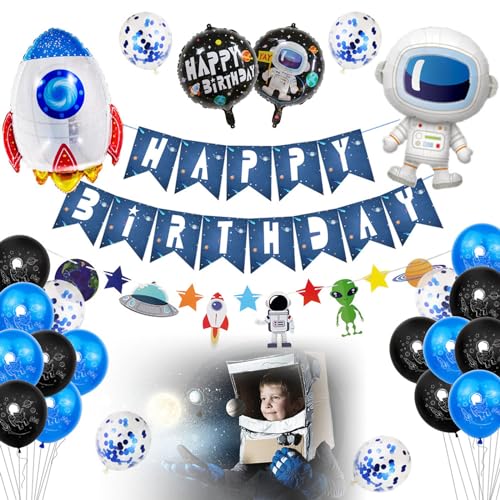 Weltraum Geburtstag Deko, 29 Stück Astronaut Rakete Raumschiff Folienballons, Weltraum Party Luftballon mit Happy Birthday Girlande Banner Latex Ballons für Weltraum Party Kindergeburtstag Deko von Devenirriche