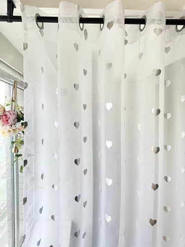 Devola Gardine mit Glanzdruck Transparent Vorhänge Voile Gardinenschal Wohnzimmer Gardinen Sterne Kinderzimmer Schiebevorhänge Modern HxB 245x140cm Herzmuster mit ösen 1 Stück Devola Gardine mit Glanzdruck Transparent Vorhänge Voile Gardinenschal Wohnzimmer Gardinen Sterne Kinderzimmer Schiebevorhänge Modern HxB 245x140cm Herzmuster mit ösen 1 Stück von Devola