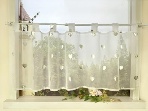 Devola Gardinen mit Glanzdruck Scheibengardine mit Schlaufen Weiß Bistrogardine Transparent Kurzgardine Kinderzimmer Kleinfenster Gardinen Modern HxB 60x140cm Herzmuster 1 Stück Devola Gardinen mit Glanzdruck Scheibengardine mit Schlaufen Weiß Bistrogardine Transparent Kurzgardine Kinderzimmer Kleinfenster Gardinen Modern HxB 60x140cm Herzmuster 1 Stück von Devola