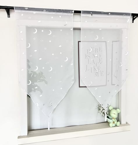 Devola Panneaux Scheibengardine Voile Gardinen Kurz Bistrogardinen mit Glanzmuster Küchengardine mit Quaste Kurzgardine 2er Set Kleine Gardinen für Fenster HxB 120x60cm Mondmuster 2 Stück Devola Panneaux Scheibengardine Voile Gardinen Kurz Bistrogardinen mit Glanzmuster Küchengardine mit Quaste Kurzgardine 2er Set Kleine Gardinen für Fenster HxB 120x60cm Mondmuster 2 Stück von Devola