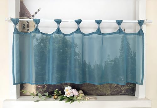 Devola Scheibengardine Einfarbig Bistrogardine Voile Kurzgardine Transparent Küchengardinen Modern mit Schlaufen Cafe Gardinen Kurzstores Gardinen HxB 45x90cm Blau 1 Stück von Devola