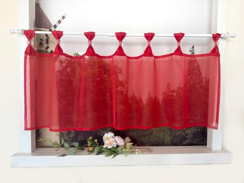 Devola Scheibengardine Einfarbig Bistrogardine Voile Kurzgardine Transparent Küchengardinen Modern mit Schlaufen Cafe Gardinen Kurzstores Gardinen HxB 60x140cm Rot 1 Stück von Devola