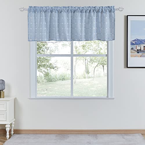 Devola Scheibengardine Leinenoptik Bistrogardine mit Stickerei Kurzgardinen Halbtransparent Küchengardinen Landhausstil Vintage Cáfe Gardine BxH 120x45cm Blau 1 Stück Devola Scheibengardine Leinenoptik Bistrogardine mit Stickerei Kurzgardinen Halbtransparent Küchengardinen Landhausstil Vintage Cáfe Gardine BxH 120x45cm Blau 1 Stück von Devola
