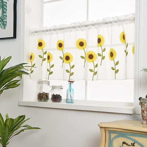Devola Scheibengardine Pastorale Art Flächenvorhang transparente Kurzgardine Sonnenblume Besticke Bistrogardine Landhaus Küchengardine Balkongardine Kurzstore HxB 60x145cm Weiß 1er Pack Devola Scheibengardine Pastorale Art Flächenvorhang transparente Kurzgardine Sonnenblume Besticke Bistrogardine Landhaus Küchengardine Balkongardine Kurzstore HxB 60x145cm Weiß 1er Pack von Devola