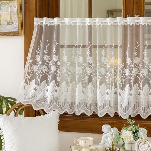 Devola Scheibengardine Spitze Romantische Blumen-Kurzgardine küchengardinen landhausstil, Halbtransparente Fenstergardine mit Lochleiste HxB 70x110cm Weiß 1 Stück Devola Scheibengardine Spitze Romantische Blumen-Kurzgardine küchengardinen landhausstil, Halbtransparente Fenstergardine mit Lochleiste HxB 70x110cm Weiß 1 Stück von Devola