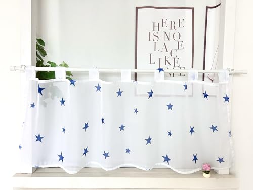 Devola Scheibengardine Voile Transparente Kurzgardine Kurzstore mit Schlaufen Bistrogardine mit Sternen Bedruckt, Kleinfenster Gardine für Kinderzimmer HxB 45x60cm Blau 1 Stück Devola Scheibengardine Voile Transparente Kurzgardine Kurzstore mit Schlaufen Bistrogardine mit Sternen Bedruckt, Kleinfenster Gardine für Kinderzimmer HxB 45x60cm Blau 1 Stück von Devola