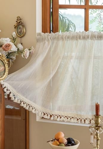 Devola Scheibengardine mit Häkelspitze Kurzgardine Leinenoptik Nostalgische Gardinen Kurz Küchengardine Halbtransparente Fenstergardinen mit Tunnelzug HxB 180x100cm Beige 1 Stück Devola Scheibengardine mit Häkelspitze Kurzgardine Leinenoptik Nostalgische Gardinen Kurz Küchengardine Halbtransparente Fenstergardinen mit Tunnelzug HxB 180x100cm Beige 1 Stück von Devola