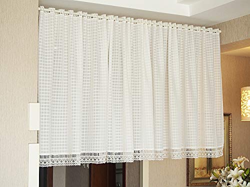 Devola Scheibengardine transparent Garn Bistrogardine Vintage Gingham Kurzgardine mit Spitzenkante Schiebevorhänge Cáfe Gardine Küchengardine BxH 150x110cm Weiß 1er Pack von Devola