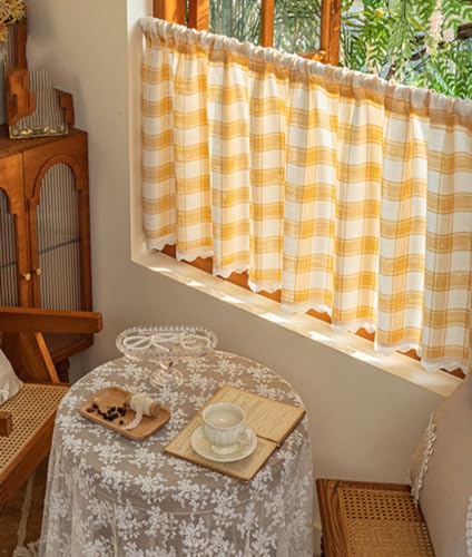 Devola Scheibengardinen Kariert Landhausstil Bistrogardine Karo Küchengardinen mit Spitze Kurzstore mit Stangendurchzug Kurzgardine Blickdicht Gardine Privatsphäre HxB 60x90cm Gelb 1 Stück Devola Scheibengardinen Kariert Landhausstil Bistrogardine Karo Küchengardinen mit Spitze Kurzstore mit Stangendurchzug Kurzgardine Blickdicht Gardine Privatsphäre HxB 60x90cm Gelb 1 Stück von Devola