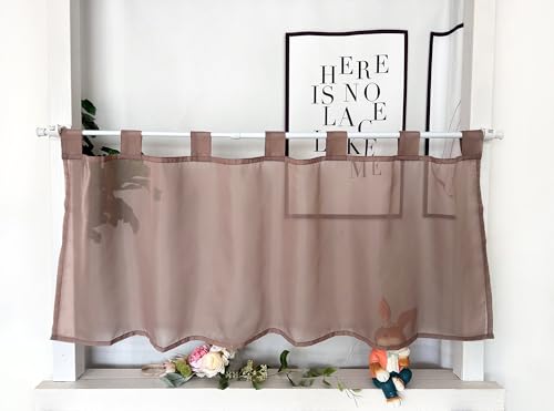 Devola Scheibengardinen Voile Kurzgardine mit Schlaufen Modern Bistrogardine Transparent Fenstervorhang Kurz Gardine Einfarbig Fenstergardinen Küche HxB 45x100cm Kaffee 1 Stück von Devola