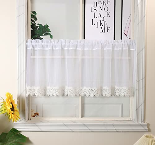 Devola Scheibengardinen Voile Kurzstore Bistrogardine Transparent Weiß mit Spitze Küchengardine Einfarbig Kleines Fenstervorhang Kurzgardine Modern Wohnzimmer BxH 100x90cm 1 Stück Devola Scheibengardinen Voile Kurzstore Bistrogardine Transparent Weiß mit Spitze Küchengardine Einfarbig Kleines Fenstervorhang Kurzgardine Modern Wohnzimmer BxH 100x90cm 1 Stück von Devola