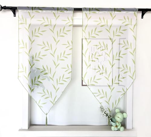 Devola Schiebegardinen Voile Transparent Panneaux Gardinen Landhaus Kurzgardine mit Quaste Küchenvorhang mit Blättermuster Druck Kleinfenster Store mit Stangendurchzug HxB 90x60cm Grün 2 Stück Devola Schiebegardinen Voile Transparent Panneaux Gardinen Landhaus Kurzgardine mit Quaste Küchenvorhang mit Blättermuster Druck Kleinfenster Store mit Stangendurchzug HxB 90x60cm Grün 2 Stück von Devola