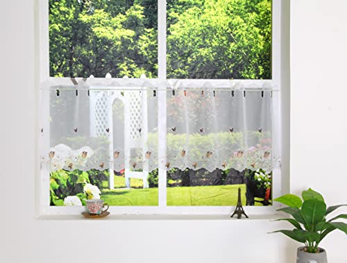 Devola Voile Scheibengardine Blumenmuster Bestickte Kurzgardine Transparente Bistrogardine mit Lochleiste Landhausstil Flächenvorhang Kurzstore Cafe Vorhang Küchengardine HxB 60x120cm Weiß 1er Pack Devola Voile Scheibengardine Blumenmuster Bestickte Kurzgardine Transparente Bistrogardine mit Lochleiste Landhausstil Flächenvorhang Kurzstore Cafe Vorhang Küchengardine HxB 60x120cm Weiß 1er Pack von Devola
