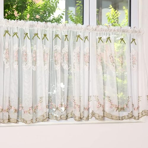 Devola Voile Scheibengardinen Pastorale Art Gardine Romantisch Blumenmuster Stickerei Bistrogardine Transparent Kurzgardine mit Schleife Design Heimdekoration Vorhänge BxH 150x90cm Weiß 1er Pack Devola Voile Scheibengardinen Pastorale Art Gardine Romantisch Blumenmuster Stickerei Bistrogardine Transparent Kurzgardine mit Schleife Design Heimdekoration Vorhänge BxH 150x90cm Weiß 1er Pack von Devola